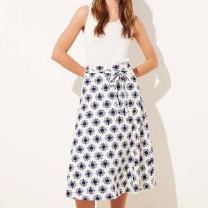 Loft Blue and White Floral Wrap Midi Skirt